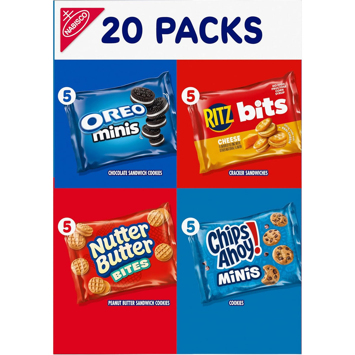 Nabisco Classic Mix Variety Pack, Oreo Mini, Chips Ahoy! Mini, Nutter Butter Bites, Ritz Bits Cheese, 20 Count
