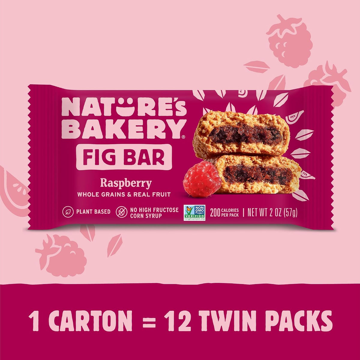 Nature's Bakery Raspberry Fig Bars, Real Fruit, Nut Free, Soft Baked Snack Bars, 12 Pack