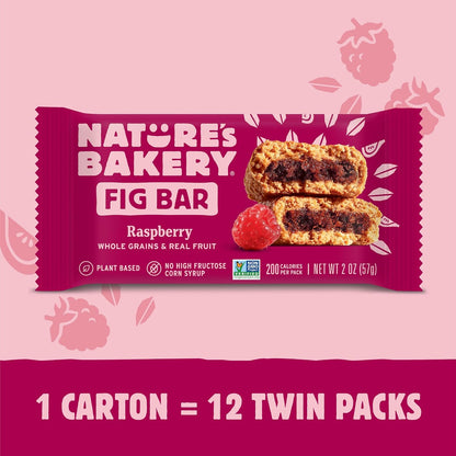 Nature's Bakery Raspberry Fig Bars, Real Fruit, Nut Free, Soft Baked Snack Bars, 12 Pack