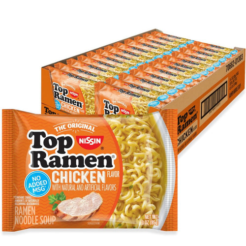 Nissin Top Ramen Chicken Noodle Soup, 3 Oz Packs, 24 Count, Instant Ramen Noodles, Quick Meal