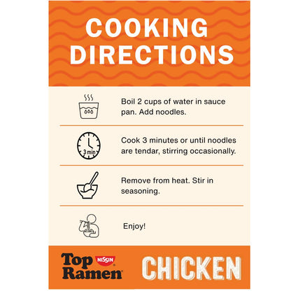 Nissin Top Ramen Chicken Noodle Soup, 3 Oz Packs, 24 Count, Instant Ramen Noodles, Quick Meal