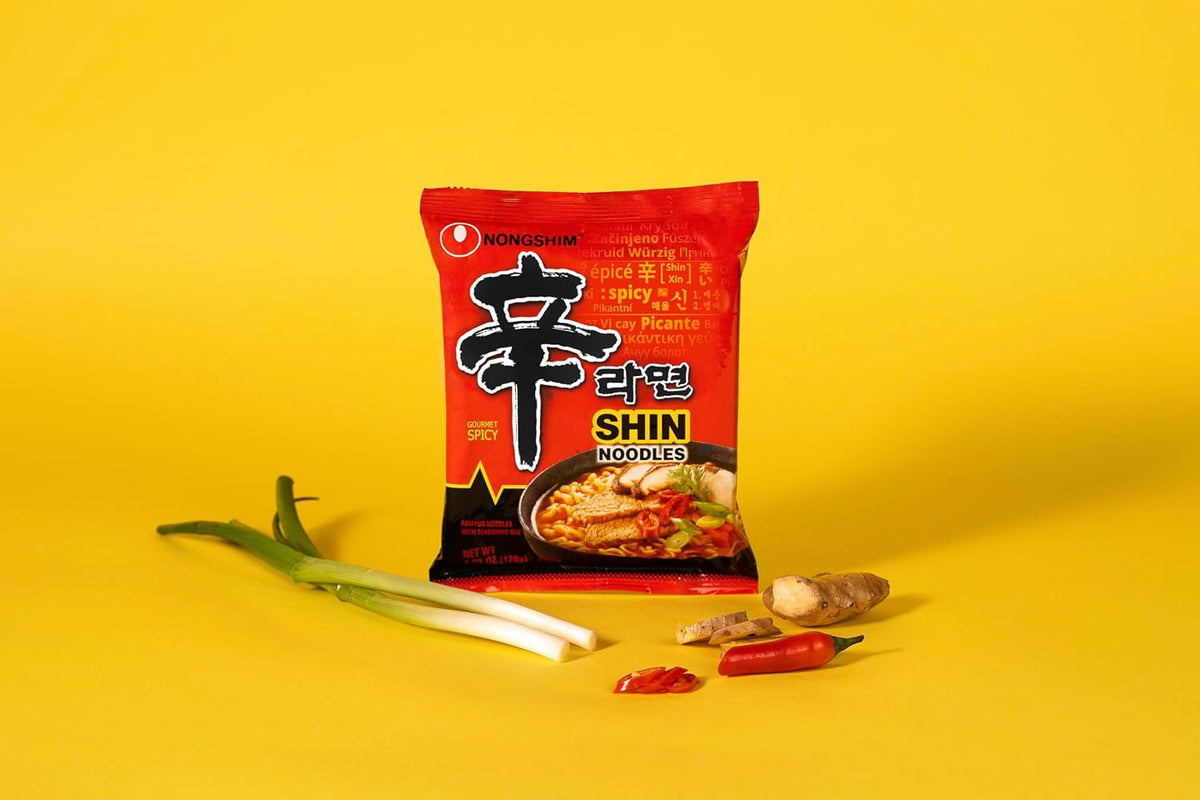 Nongshim Shin Ramyun Spicy Korean Instant Noodles, Beef Flavor, 4.23 Oz, Pack of 20, Microwaveable