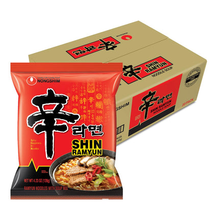 Nongshim Shin Ramyun Spicy Korean Instant Noodles, Beef Flavor, 4.23 Oz, Pack of 20, Microwaveable