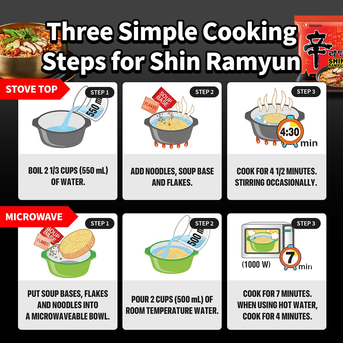 Nongshim Shin Ramyun Spicy Korean Instant Noodles, Beef Flavor, 4.23 Oz, Pack of 20, Microwaveable