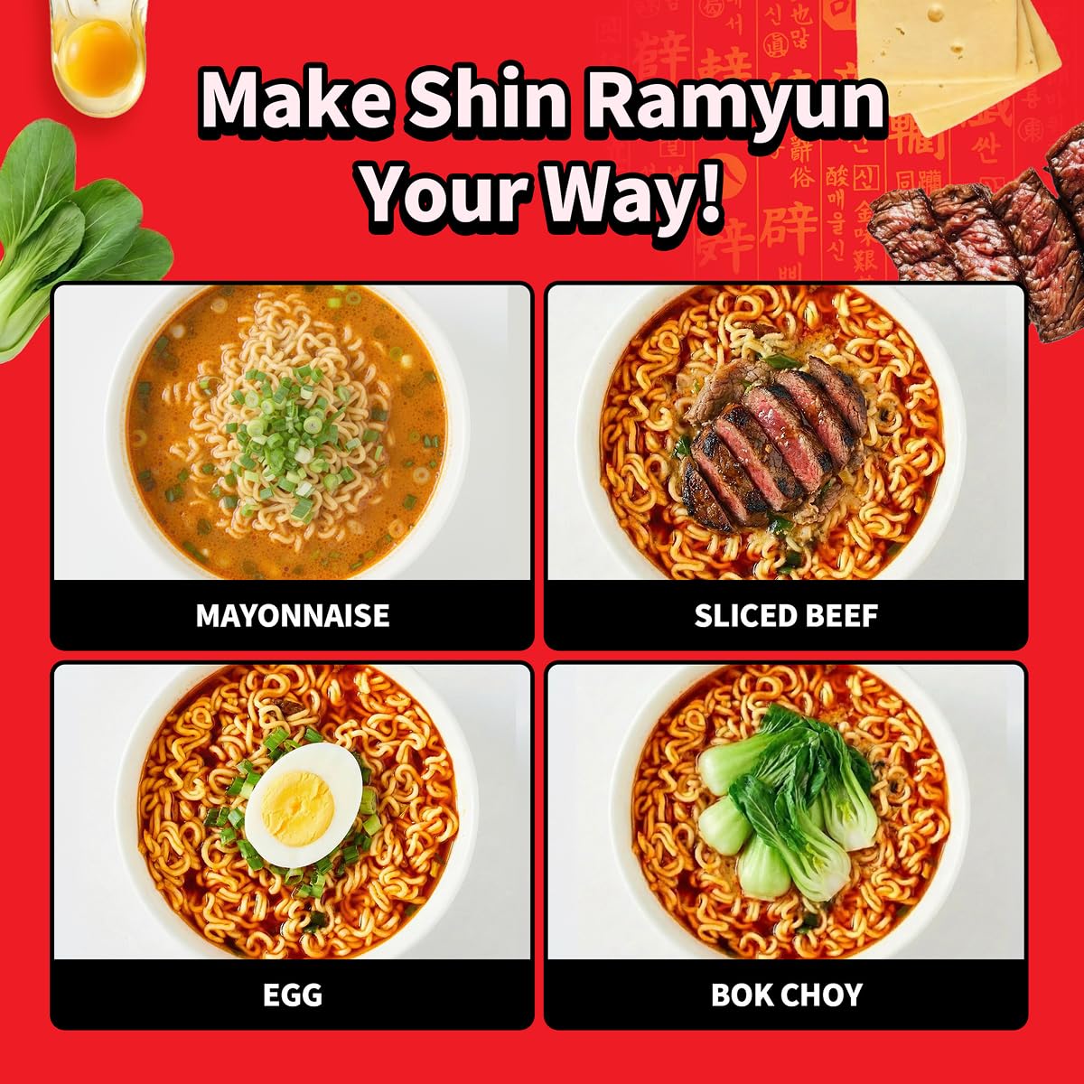 Nongshim Shin Ramyun Spicy Korean Instant Noodles, Beef Flavor, 4.23 Oz, Pack of 20, Microwaveable