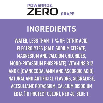 POWERADE ZERO Sugar Grape Sports Drink, Electrolyte Beverage, 20 Fl Oz Bottles, 8 Pack