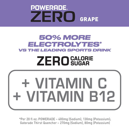 POWERADE ZERO Sugar Grape Sports Drink, Electrolyte Beverage, 20 Fl Oz Bottles, 8 Pack
