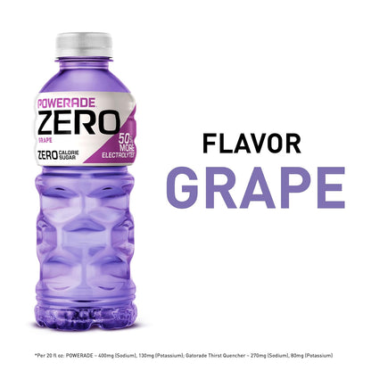 POWERADE ZERO Sugar Grape Sports Drink, Electrolyte Beverage, 20 Fl Oz Bottles, 8 Pack