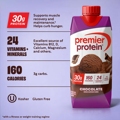 Premier Protein Shake 30g High Protein Chocolate 11.5 oz, Ready-to-Drink, 12 Pack