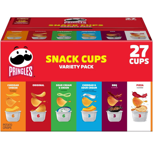 Pringles Potato Crisps Variety Pack, Snack Cups, 19.5 Oz Box, 27 Cups, Lunch Snacks, Assorted Flavors