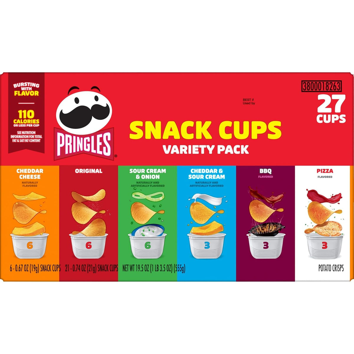 Pringles Potato Crisps Variety Pack, Snack Cups, 19.5 Oz Box, 27 Cups, Lunch Snacks, Assorted Flavors