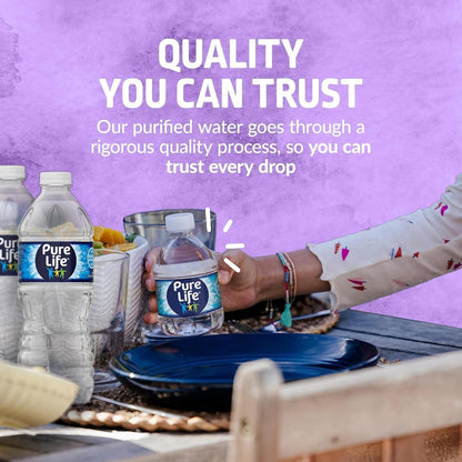 Pure Life Purified Bottled Water, 8 fl oz Mini Bottles, 24 Pack, Convenient Drinking Water for Home, School, Office & Travel