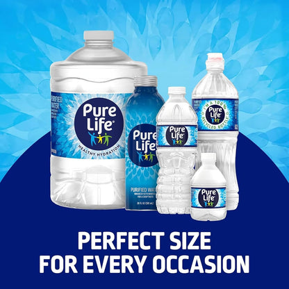 Pure Life Purified Bottled Water, 8 fl oz Mini Bottles, 24 Pack, Convenient Drinking Water for Home, School, Office & Travel