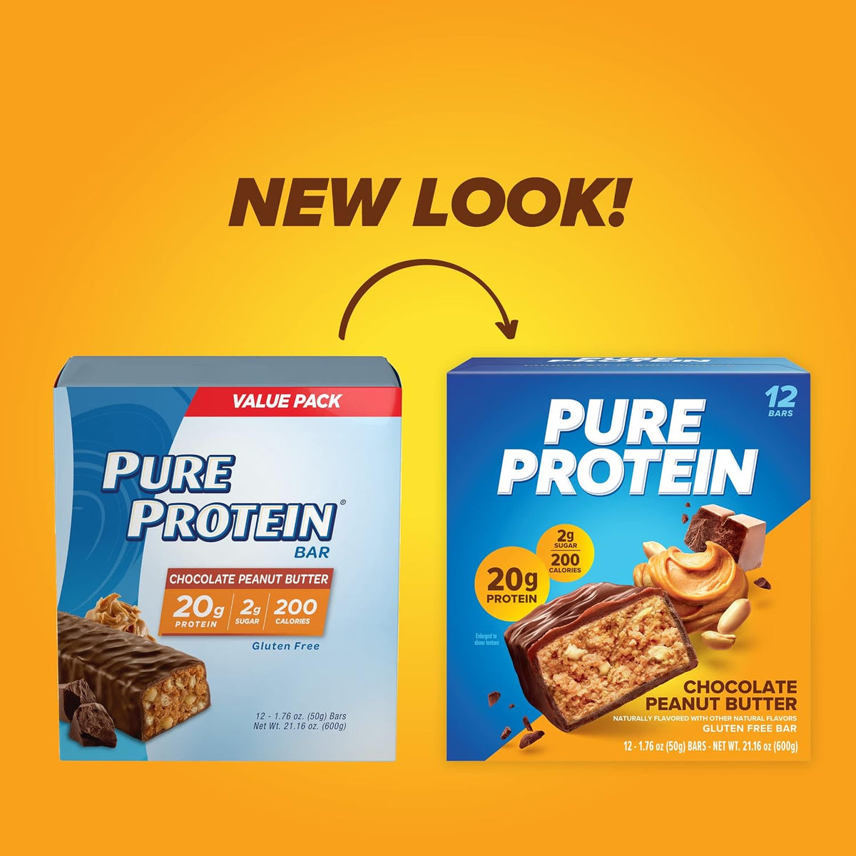 Pure Protein Chocolate Peanut Butter Protein Bars, 20g High Protein Snack, 12 Count