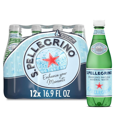 S.Pellegrino Sparkling Natural Mineral Water, 16.9 Fl Oz Plastic Bottles, 12 Pack