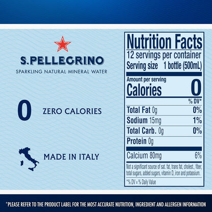 S.Pellegrino Sparkling Natural Mineral Water, 16.9 Fl Oz Plastic Bottles, 12 Pack