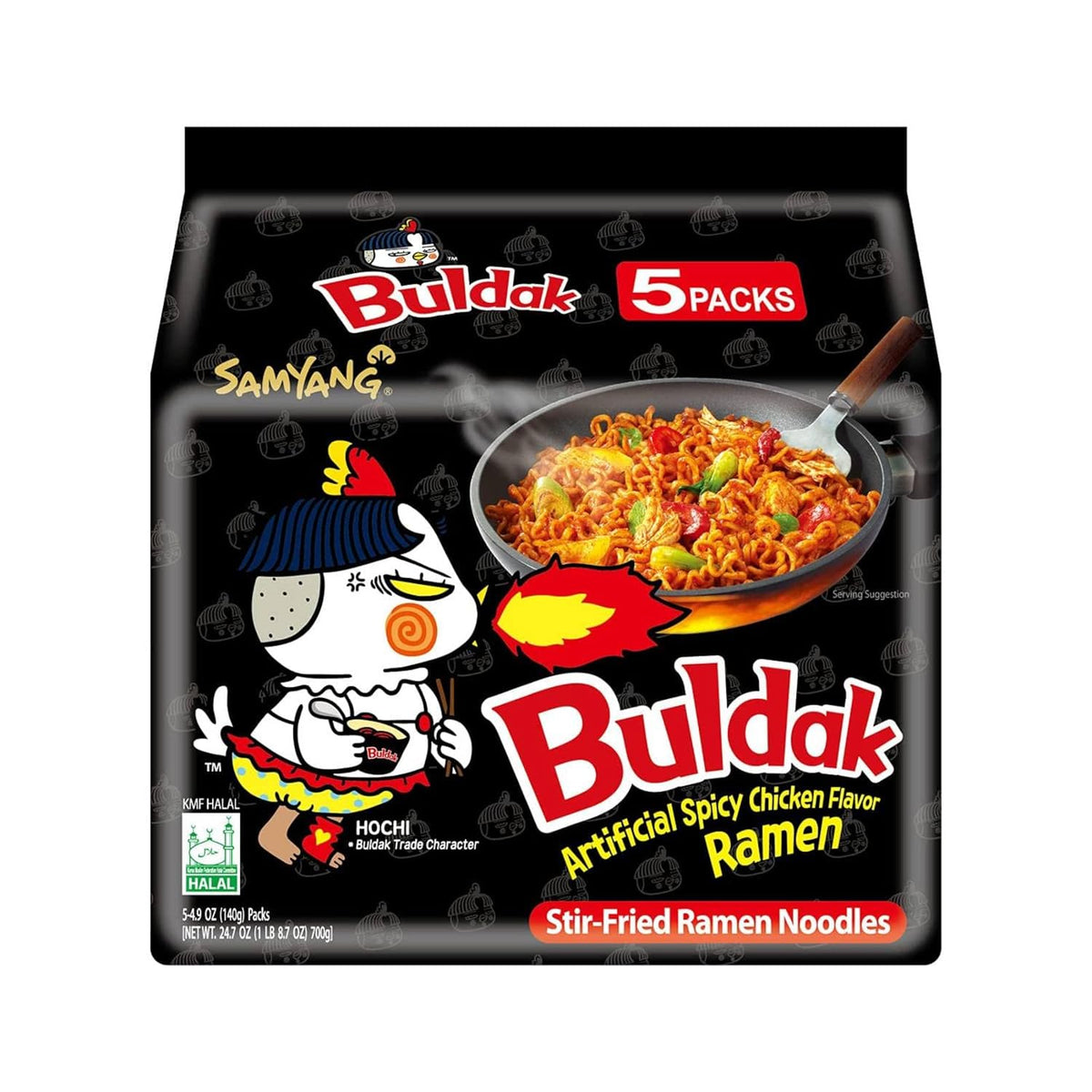Samyang Buldak Spicy Ramen Hot Chicken Flavor, Korean Stir-Fried Instant Noodles, Original, 5 Pack