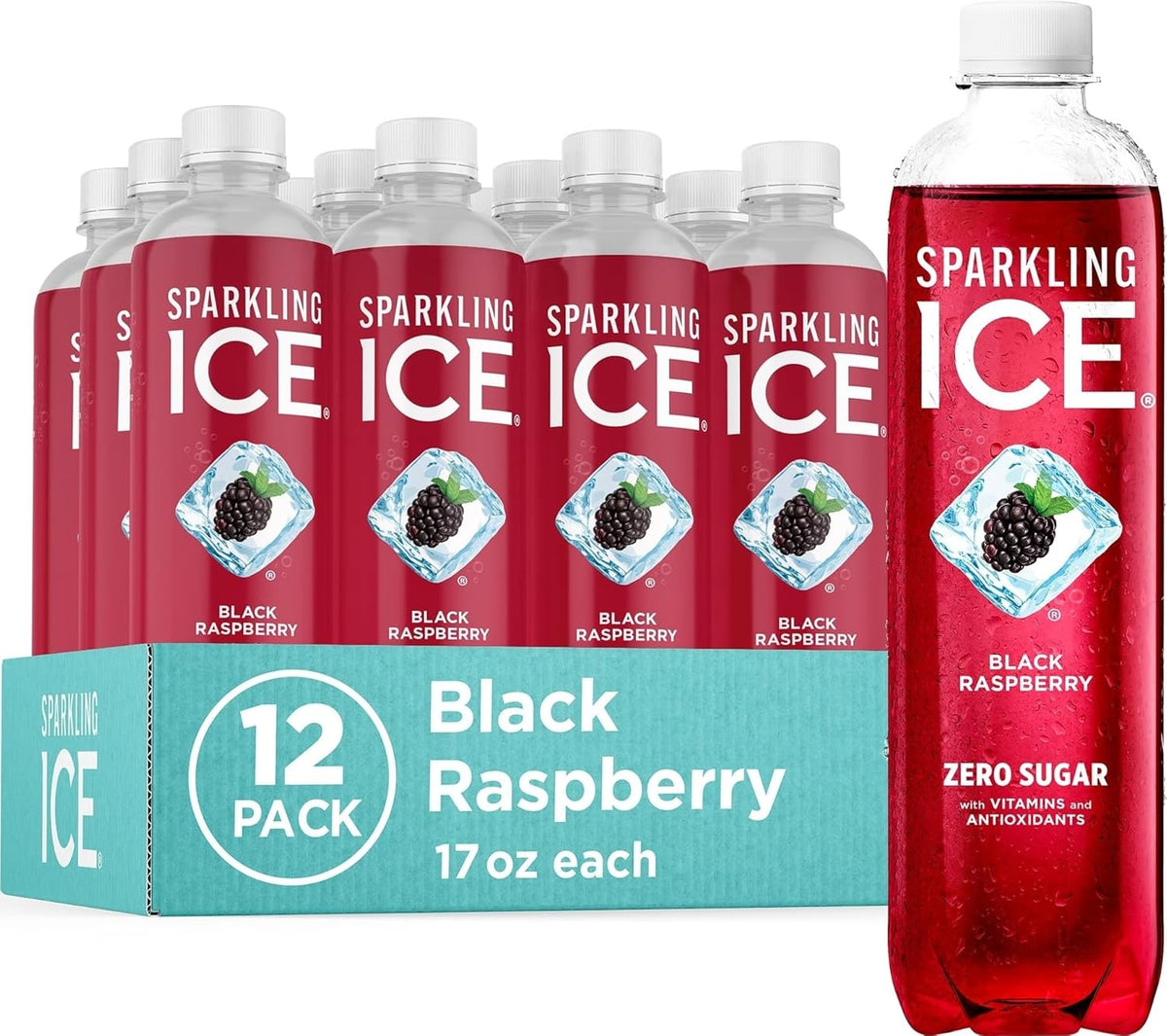 Sparkling Ice Black Raspberry Sparkling Water, Zero Sugar Flavored Water, 17 fl oz, 12 Pack