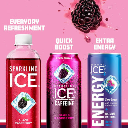 Sparkling Ice Black Raspberry Sparkling Water, Zero Sugar Flavored Water, 17 fl oz, 12 Pack