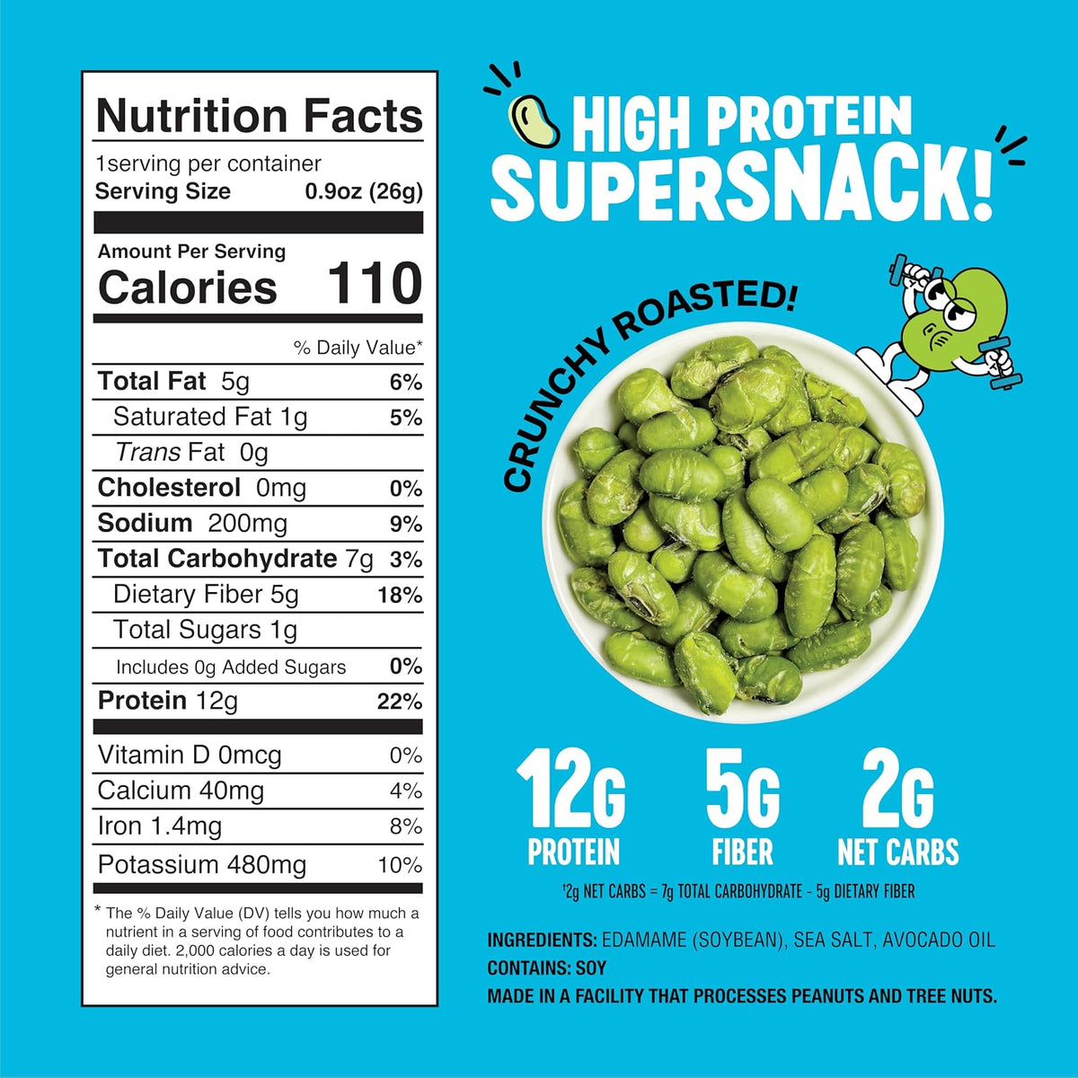 The Only Bean Crunchy Dry Roasted Edamame Snacks Sea Salt, High Protein 12g, Keto, Low Carb, Vegan, 10 Pack