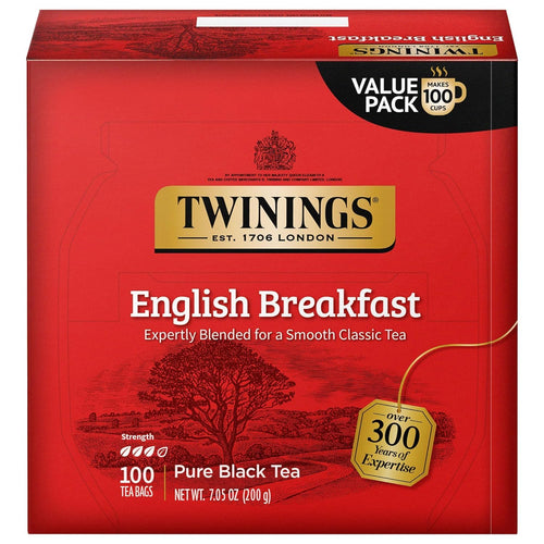 Twinings English Breakfast Black Tea Bags, 100 Count, Individually Wrapped, Robust & Smooth Caffeinated Tea, Hot or Iced