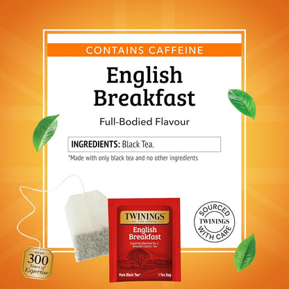 Twinings English Breakfast Black Tea Bags, 100 Count, Individually Wrapped, Robust & Smooth Caffeinated Tea, Hot or Iced