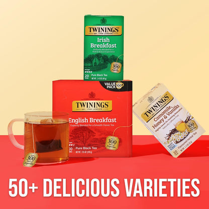 Twinings English Breakfast Black Tea Bags, 100 Count, Individually Wrapped, Robust & Smooth Caffeinated Tea, Hot or Iced