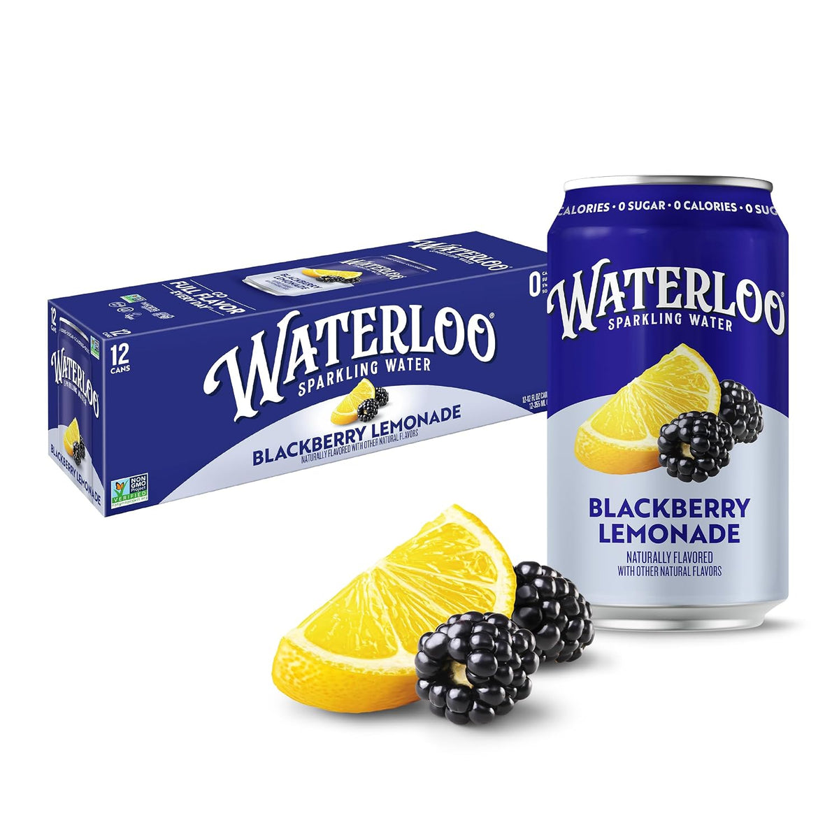 Waterloo Sparkling Water Blackberry Lemonade, 12 Fl Oz Cans, 12 Pack, Flavored Carbonated Water