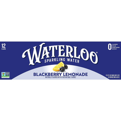 Waterloo Sparkling Water Blackberry Lemonade, 12 Fl Oz Cans, 12 Pack, Flavored Carbonated Water