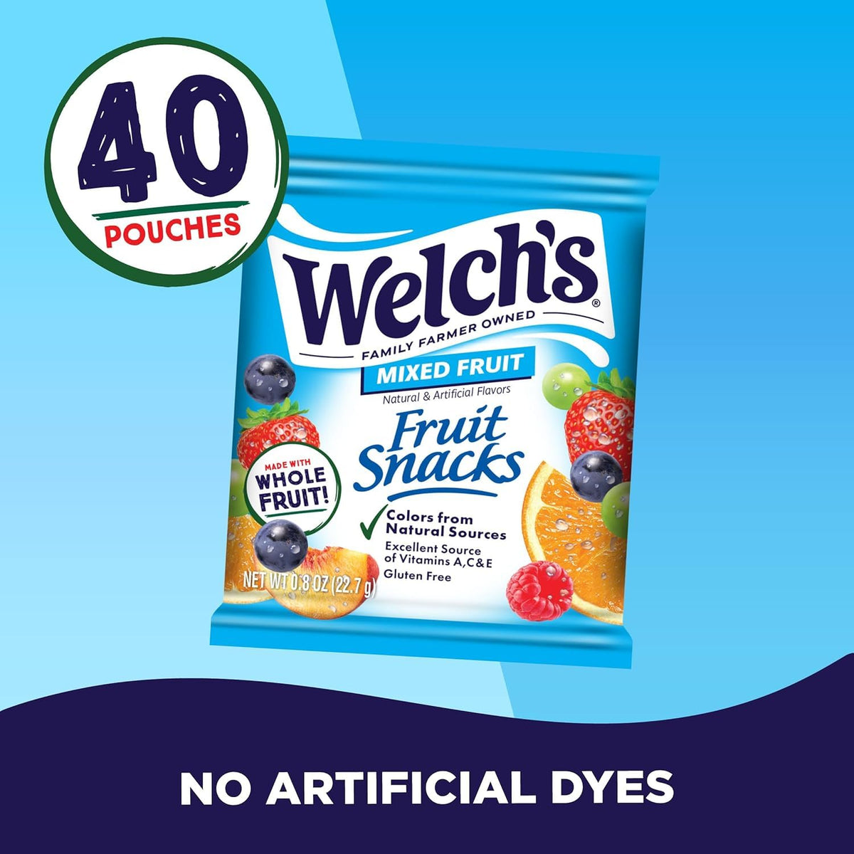 Welch's Fruit Snacks Mixed Fruit, Kids Snacks, Assorted Flavors, 0.8 oz Packs, 40 Count