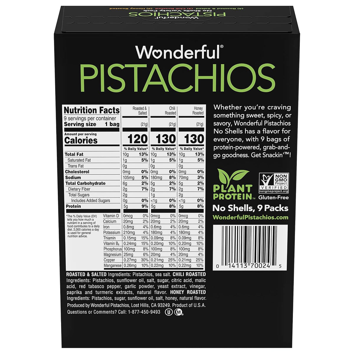 Wonderful Pistachios No Shells Variety Pack, Roasted & Salted, Chili & Honey, 0.75 Oz, 9 Count