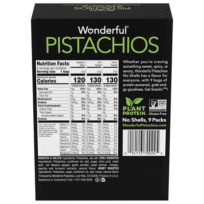Wonderful Pistachios No Shells Variety Pack, Roasted & Salted, Chili & Honey, 0.75 Oz, 9 Count