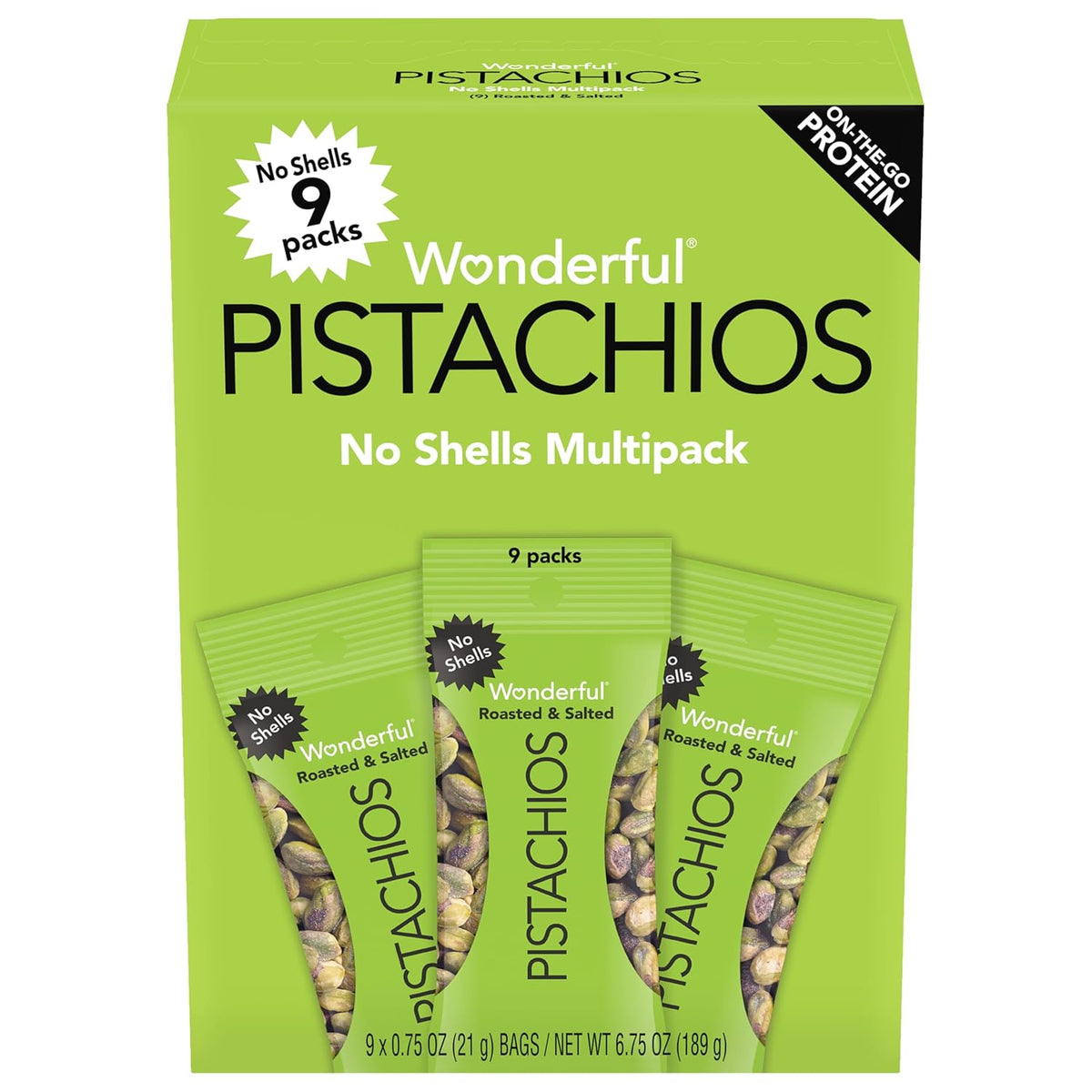 Wonderful Pistachios No Shells, Roasted & Salted Pistachio Nuts, 0.75 oz, 9 Pack