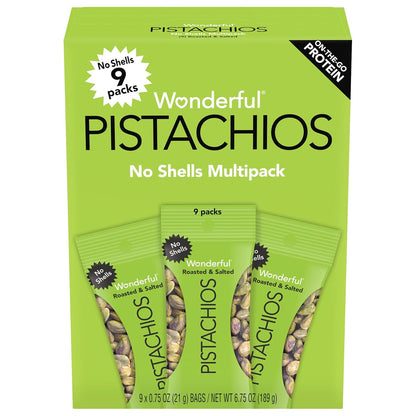 Wonderful Pistachios No Shells, Roasted & Salted Pistachio Nuts, 0.75 oz, 9 Pack