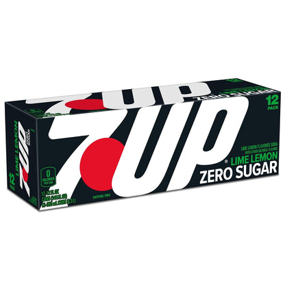 7UP Zero Sugar Lemon Lime Soda, 12 oz Cans, 12 Pack, Caffeine-Free Carbonated Soft Drink