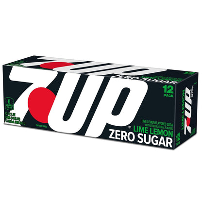 7UP Zero Sugar Lemon Lime Soda, 12 oz Cans, 12 Pack, Caffeine-Free Carbonated Soft Drink
