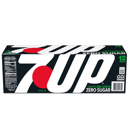7UP Zero Sugar Lemon Lime Soda, 12 oz Cans, 12 Pack, Caffeine-Free Carbonated Soft Drink