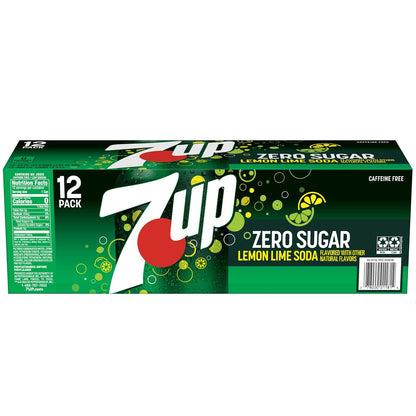 7UP Zero Sugar Lemon Lime Soda, 12 oz Cans, 12 Pack, Caffeine-Free Carbonated Soft Drink