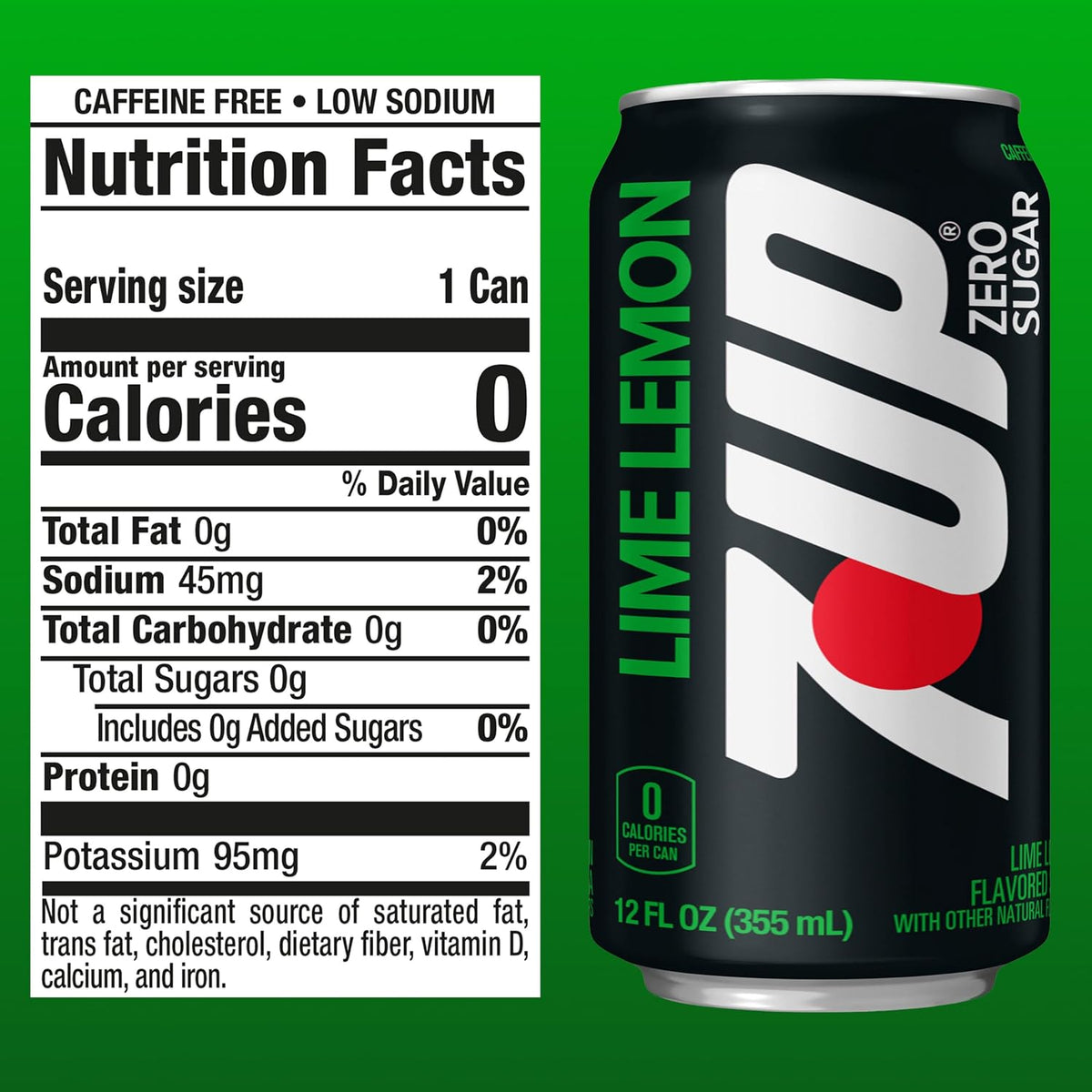 7UP Zero Sugar Lemon Lime Soda, 12 oz Cans, 12 Pack, Caffeine-Free Carbonated Soft Drink