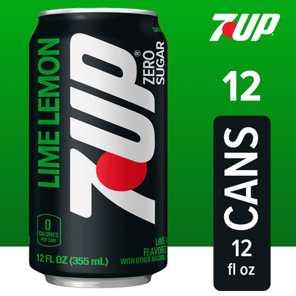 7UP Zero Sugar Lemon Lime Soda, 12 oz Cans, 12 Pack, Caffeine-Free Carbonated Soft Drink