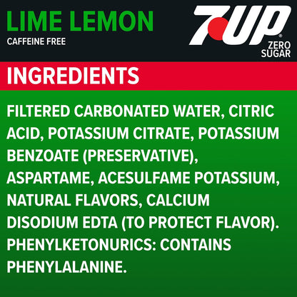 7UP Zero Sugar Lemon Lime Soda, 12 oz Cans, 12 Pack, Caffeine-Free Carbonated Soft Drink